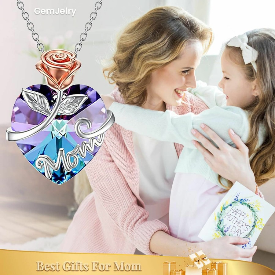 Necklaces | Amazon Gemjelry Mothers Necklace Gifts For Mom From Daughter Son, I Love You Mom Necklace Heart Pendant Rhinestone Jewelry With Box Birthday Mothers Day Gifts For Women