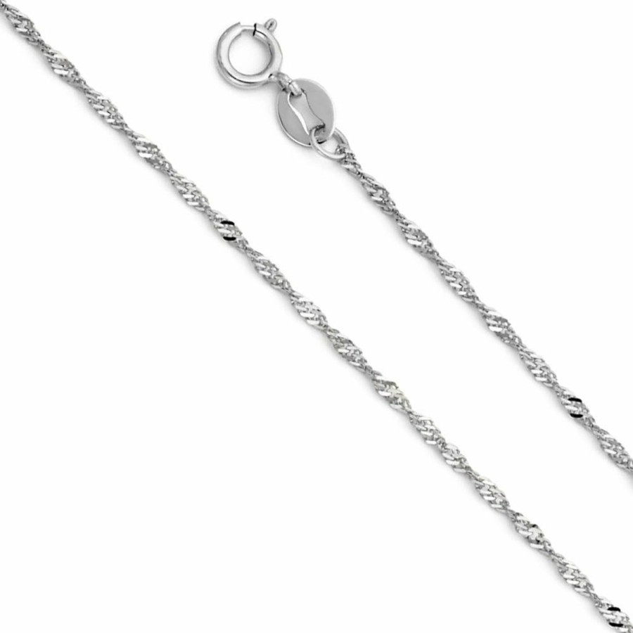 Necklaces | The World Jewelry Center 14K Real Yellow Or White Gold Solid 1Mm Singapore Chain Necklace With Spring Ring Clasp