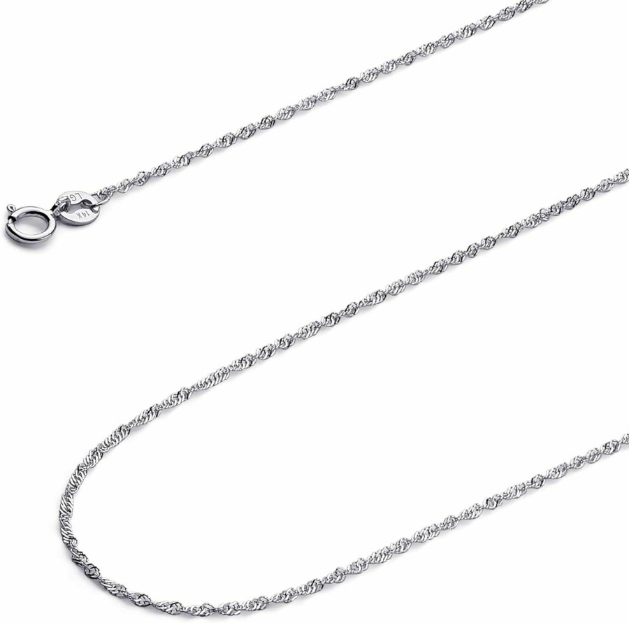 Necklaces | The World Jewelry Center 14K Real Yellow Or White Gold Solid 1Mm Singapore Chain Necklace With Spring Ring Clasp