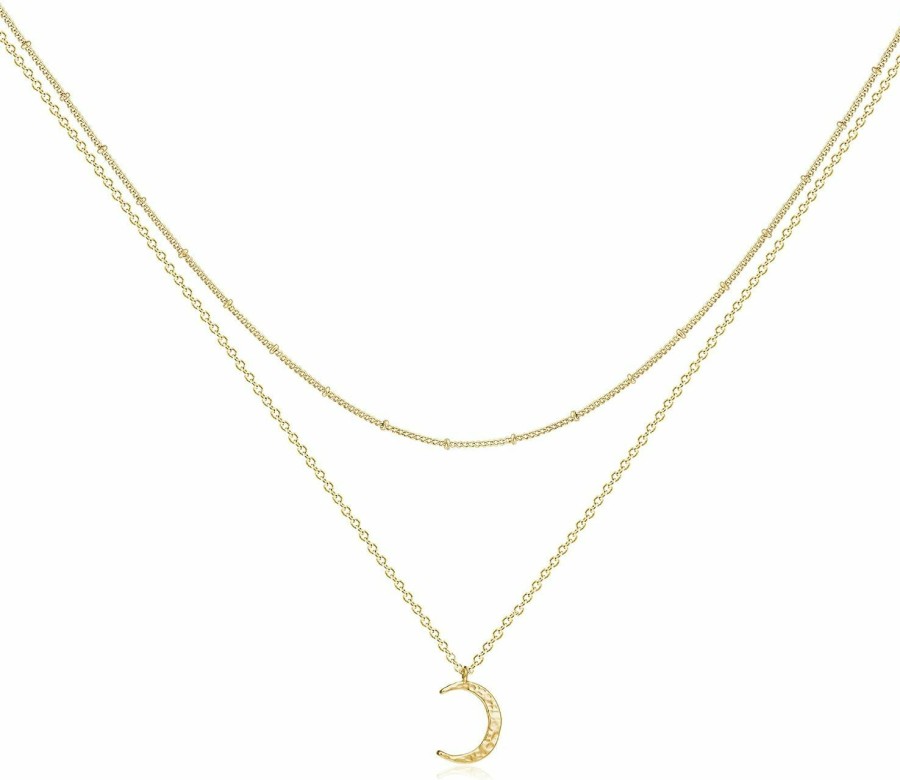 Necklaces | Fettero Fettero Pendant Necklace Gold Choker Layered Coin Open Karma Circle Full New Crescent Moon 14K Gold Plated Dainty Simple Moon Phase Jewelry For Women Gift