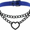 Necklaces | FM FM42 Fm Fm42 Pu Simulated Leather Gothic Punk Black-Tone Silver-Tone Heart Ring Cuban Curb Link Chain Adjustable Neckband Collar Choker