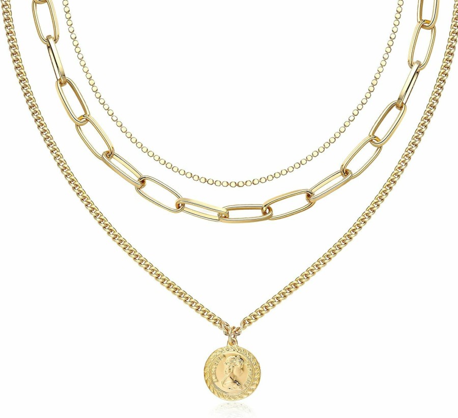 Necklaces | ACC PLANET Acc Planet Gold Layered Necklace For Women, 14K Gold Plated Coin Cross Pendant Necklace Chunky Chain Choker Gold Layering Necklaces For Women