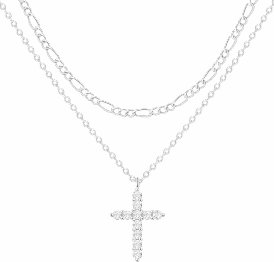 Necklaces | Zalcon Zalcon Layered Cross Necklace For Women, 14K Gold Plated/Sterling Silver Plated Choker Necklaces For Women Stack Simple Cross Pendant Necklaces Jewelry For Women Girls Trendy