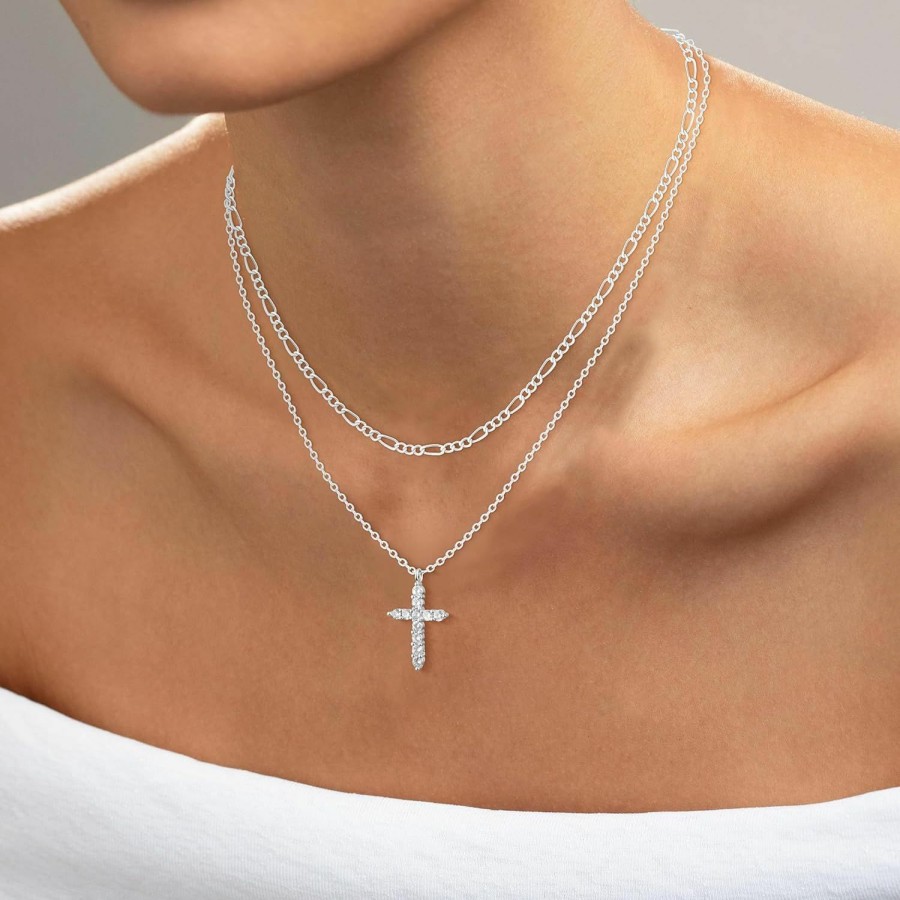 Necklaces | Zalcon Zalcon Layered Cross Necklace For Women, 14K Gold Plated/Sterling Silver Plated Choker Necklaces For Women Stack Simple Cross Pendant Necklaces Jewelry For Women Girls Trendy