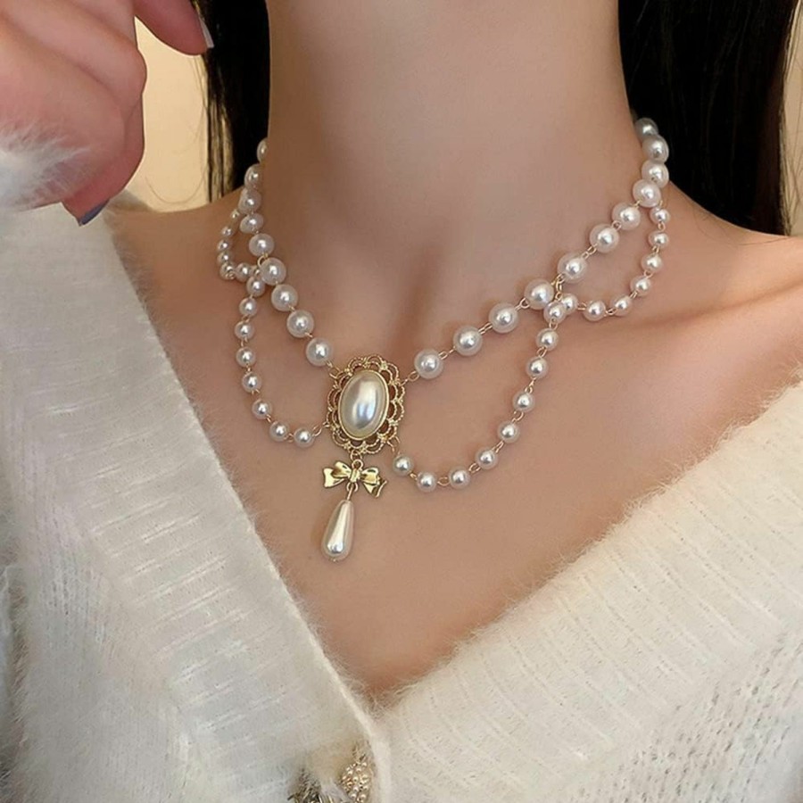 Necklaces | fxmimior Fxmimior Women Bridal Vintage 1920S Layered Tassels Pearl Shiny Choker Necklace Fashion Gold Simple Necklaces For Women And Girls