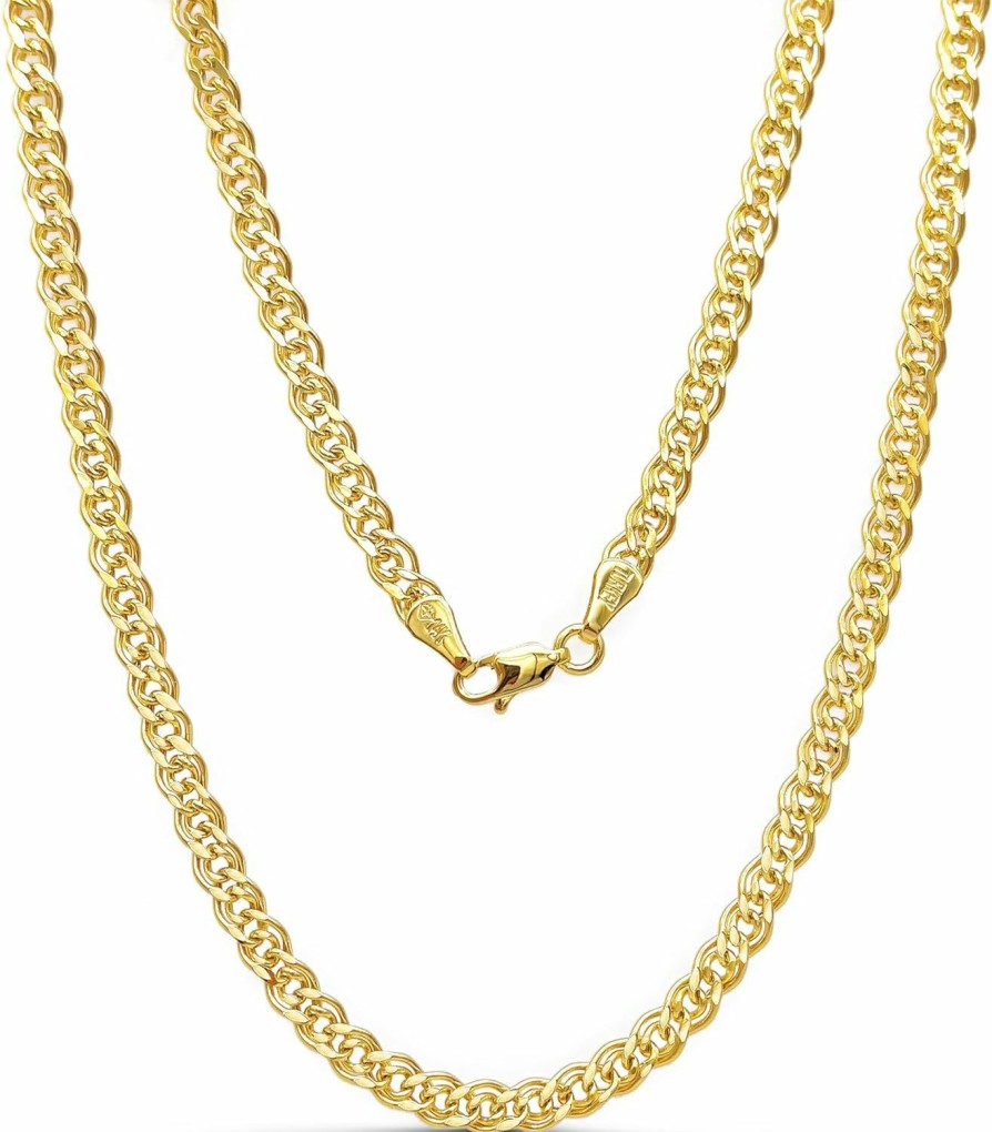 Necklaces | JEWELHEART Jewelheart 14K Gold Double Cuban Link Chain Men - 3Mm 3.7Mm 4.5Mm Diamond Cut Link Necklace - Yellow Real Gold Chain Necklace For Women With Lobster Clasp 16" 18" 20" 22" 24"