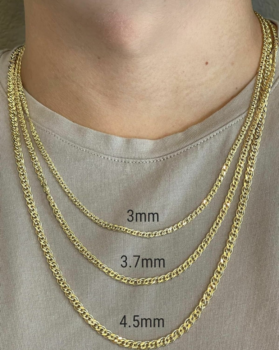 Necklaces | JEWELHEART Jewelheart 14K Gold Double Cuban Link Chain Men - 3Mm 3.7Mm 4.5Mm Diamond Cut Link Necklace - Yellow Real Gold Chain Necklace For Women With Lobster Clasp 16" 18" 20" 22" 24"