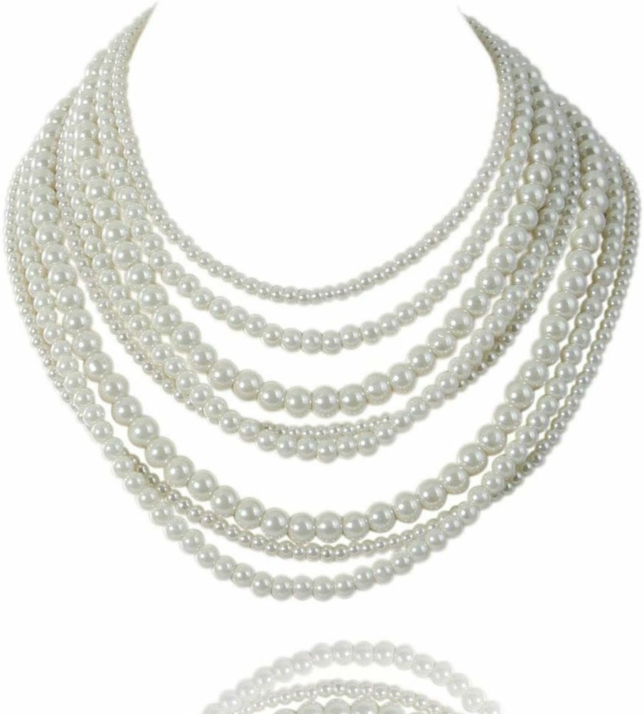 Necklaces | Kalse Kalse 8 Layers Strand Simulated Pearl Strand Bib Pendant Choker Chain Necklace