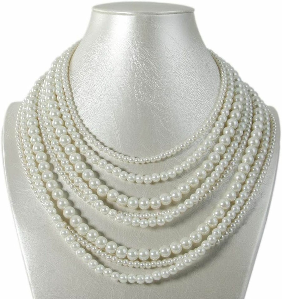 Necklaces | Kalse Kalse 8 Layers Strand Simulated Pearl Strand Bib Pendant Choker Chain Necklace