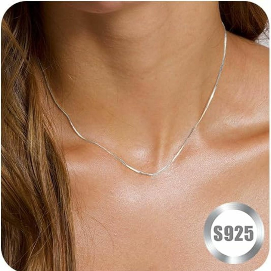 Necklaces | FUNEIA Funeia 925 Sterling Silver Necklace For Women Girls Trendy Dainty Real Silver Chain Necklace Simple Thin Box Chain Beaded Chain Snake Chain Herringbone Necklaces Jewelry 14/16/18 Inch