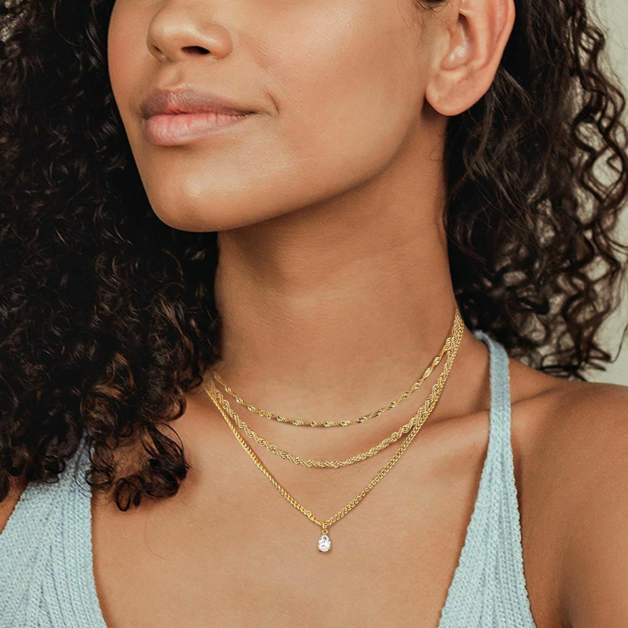 Necklaces | ORAZIO Orazio Gold Necklaces For Women,Layered Gold Necklace,14K Gold Plated Pendant Necklaces,Simple Choker Necklaces Set, Dainty Gold Chain Necklaces,Trendy Gold Stacked Jewelry Gifts For Women