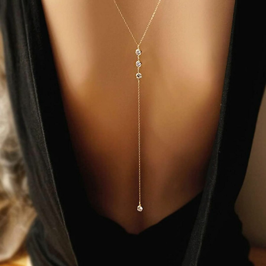 Necklaces | Artmiss Artmiss Wedding Backdorp Necklace Crystal Gold Y Necklace Long Chain For Women And Brides