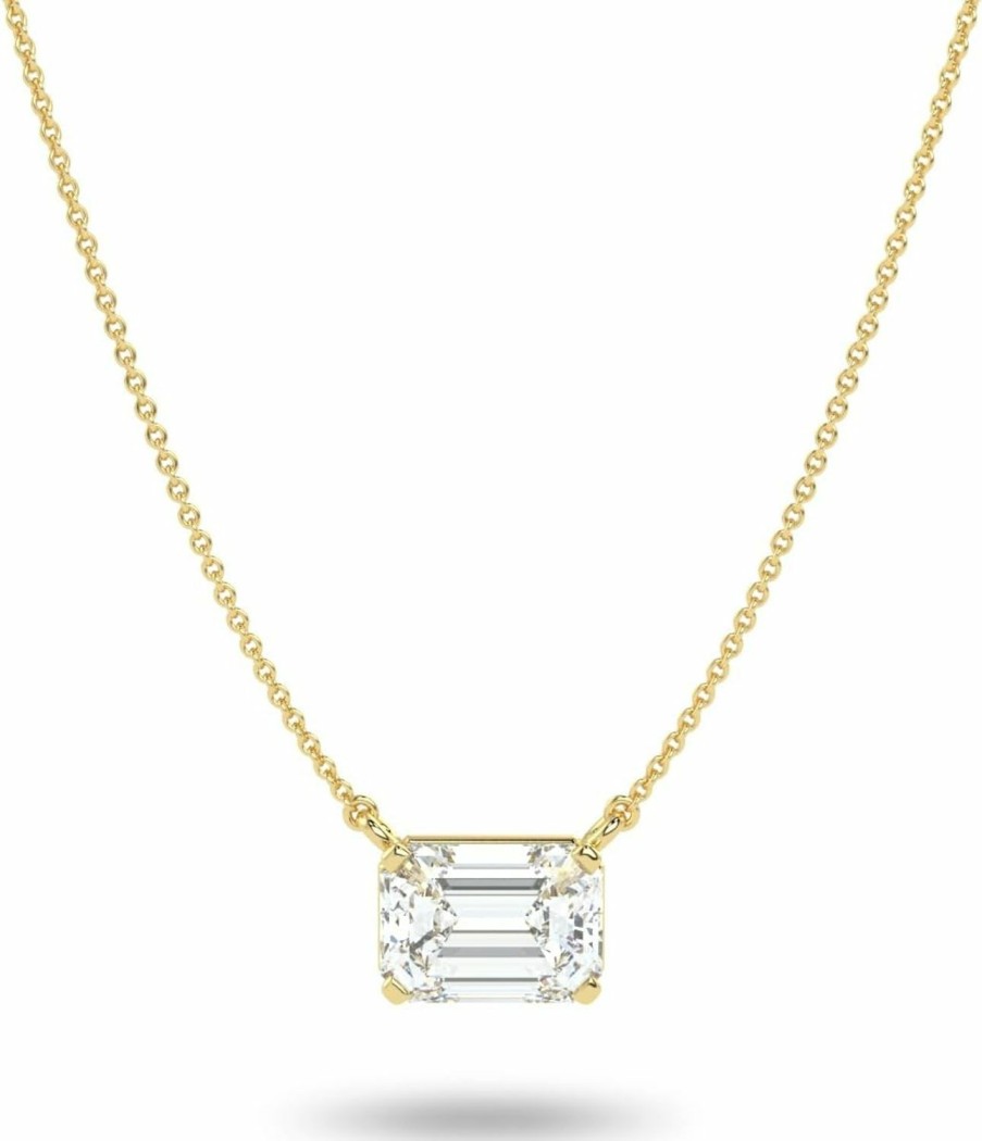 Necklaces | Carbon Atelier Igi Certified 1/4 To 2 Carat Emerald Cut Lab Grown Diamond Horizontal Solitaire Pendant Necklace For Women I 14K Gold Necklace (G-H, Vs1-Vs2, Cttw) 18 Inch Chain East-West