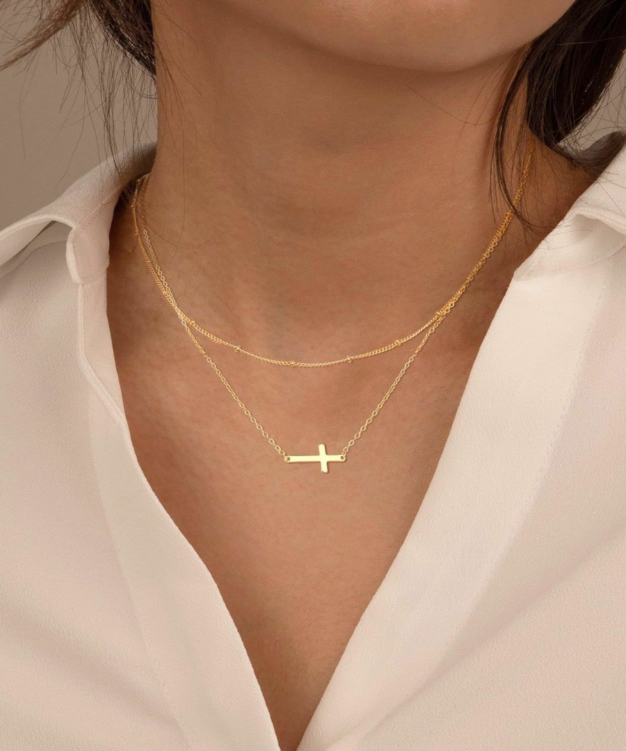 Necklaces | CHESKY Chesky Cross Necklace For Women, Dainty Gold Necklace 14K Gold Plated Tiny Small Cross Pendant Necklace Chain Simple Trendy Cross Choker Necklaces Aesthetic Gold Faith Jewelry Religious Gift Women