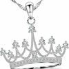 Necklaces | Gemschest Gemschest Sterling Silver Round Cubic Zirconia Crown Pendant Necklace Queen Jewelry For Mom Women With 18\" Silver Chain