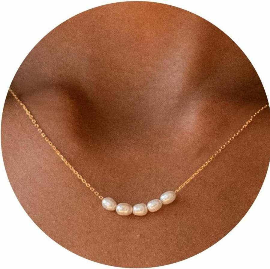 Necklaces | BSGRL Bsgrl Pearl Necklaces For Women-Pearl Y Necklace, Pearl Choker, Pearl Pendent Necklace, 14K Gold Filled Adjustable Dainty Necklace For Women 16"+2"