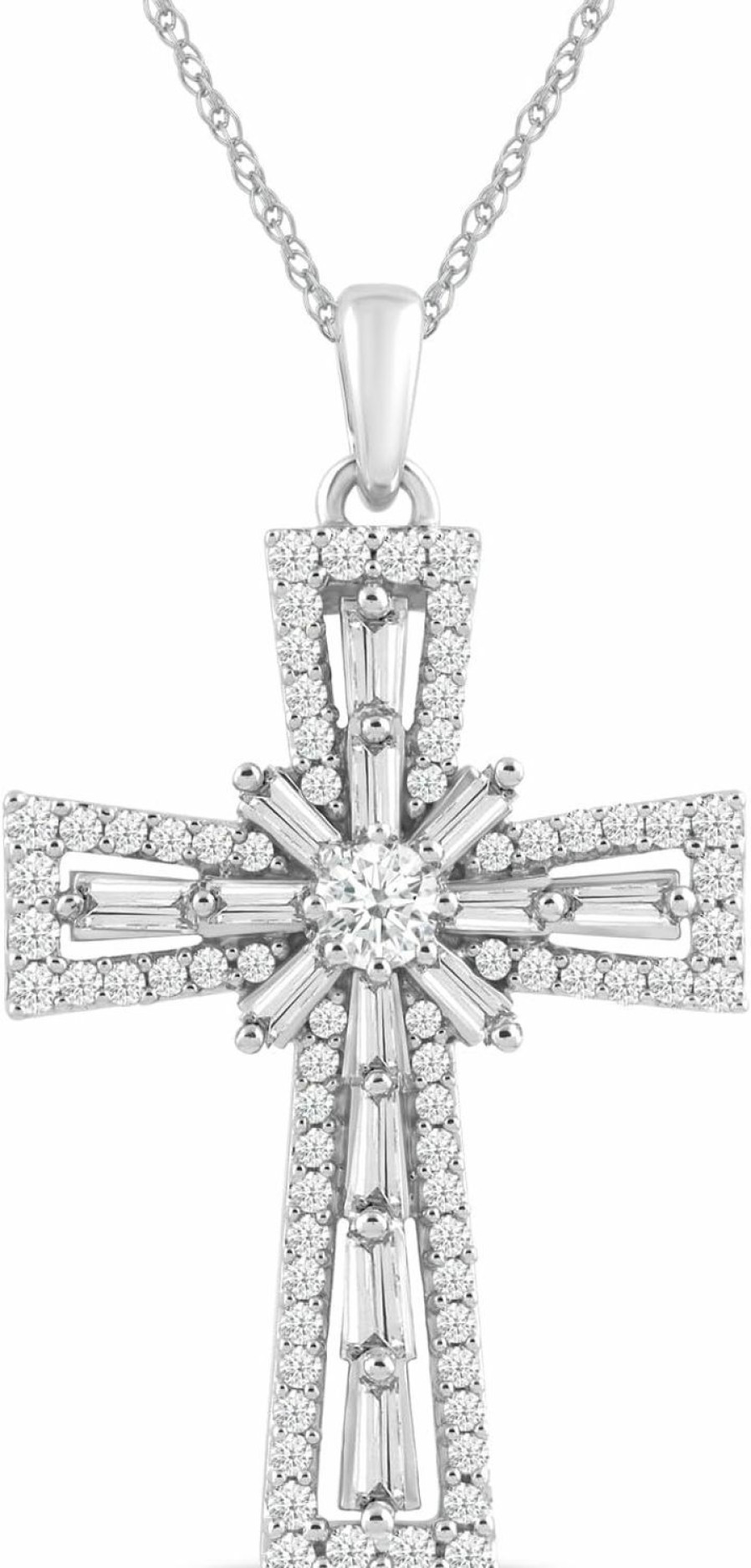 Necklaces | Amazon Essentials Amazon Essentials 10K White Gold Diamond Cross Pendant Necklace (1 Cttw), 18\" (Previously Amazon Collection)