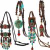 Necklaces | Bonuci 4 Pieces Long Boho Necklaces For Women, Bohemian Wood Beads Pendant Vintage Beaded Necklaces Turquoise Fish Elephant Necklace Chunky Nepal Necklace For Women Girl Jewelry