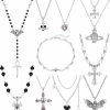 Necklaces | Sanfenly Sanfenly Vintage Gothic Necklace Set For Women Punk Grunge Cross Heart Bat Spider Angel Wing Saturn Skull Pendant Layered Choker Statement Necklaces