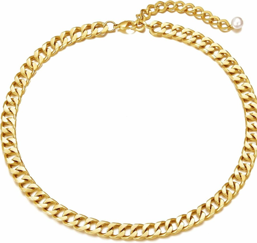 Necklaces | WOWORAMA Woworama Two Tone Gold Silver Cuban Link Chain Necklace Choker Uni Chunky Chain Choker Necklace For Women Men, 18\"