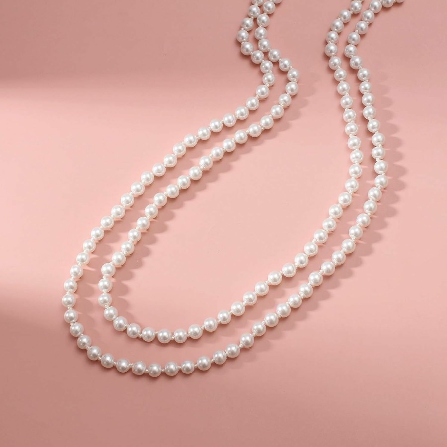 Necklaces | Merdia Merdia Elegant Women Lady Long White Sweater Created Pearl Necklace Beaded Necklace