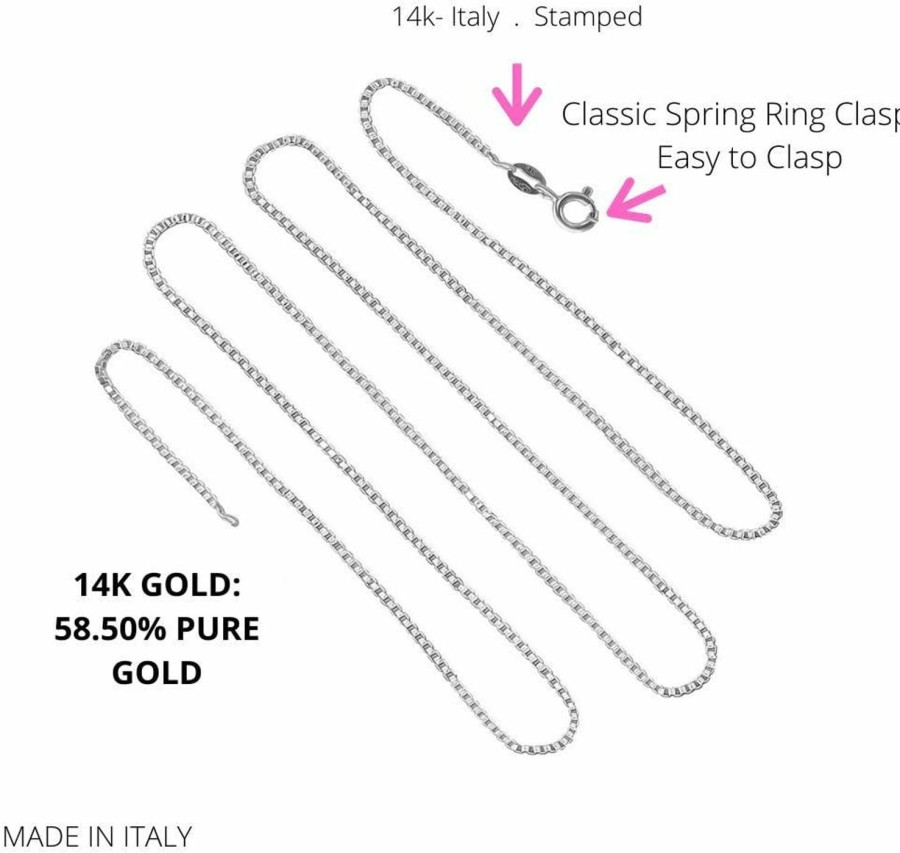 Necklaces | Italian Fashions Italian Fashions 14K Or 10K Real Solid Yellow Or White Or Rose/Pink Gold 0.5 Mm,0.6Mm,0.7Mm,0.8Mm,0.9Mm,1.1Mm,1.2Mm Italian Diamond Cut Box Link Chain Necklace Gold Necklaces For Women Made In Italy