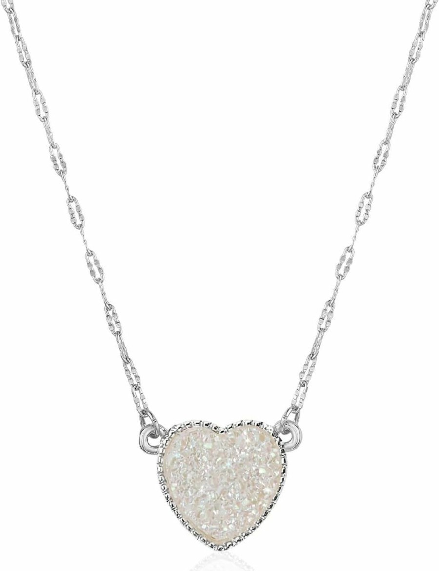 Necklaces | Humble Chic Humble Chic Heart Pendant Necklace For Women With Sparkly Simulated Druzy Stone - Gold, Silver, Or Rose Gold Tone Chain - 16\" With 3\" Extender