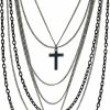 Necklaces | DragonWeave Dragonweave Jewelry Deluxe Gothic 80S Madonna Retro Multilayer Gunmetal Crosses Long Multi Strand Black Chain Necklace