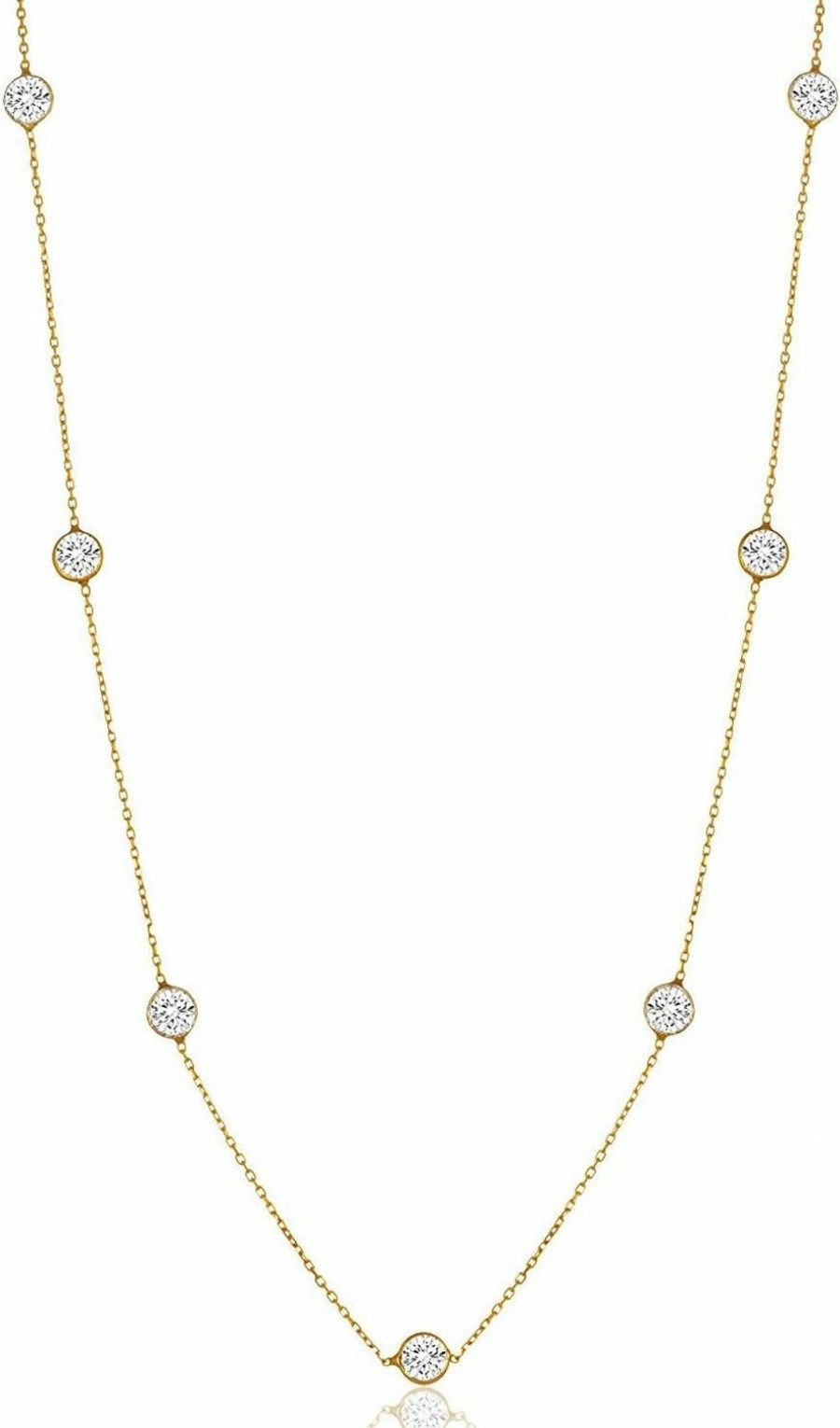 Necklaces | NYC Sterling Nyc Sterling Women Gold Plated Sterling Silver 3Mm Round Cubic Zirconia Station Necklace