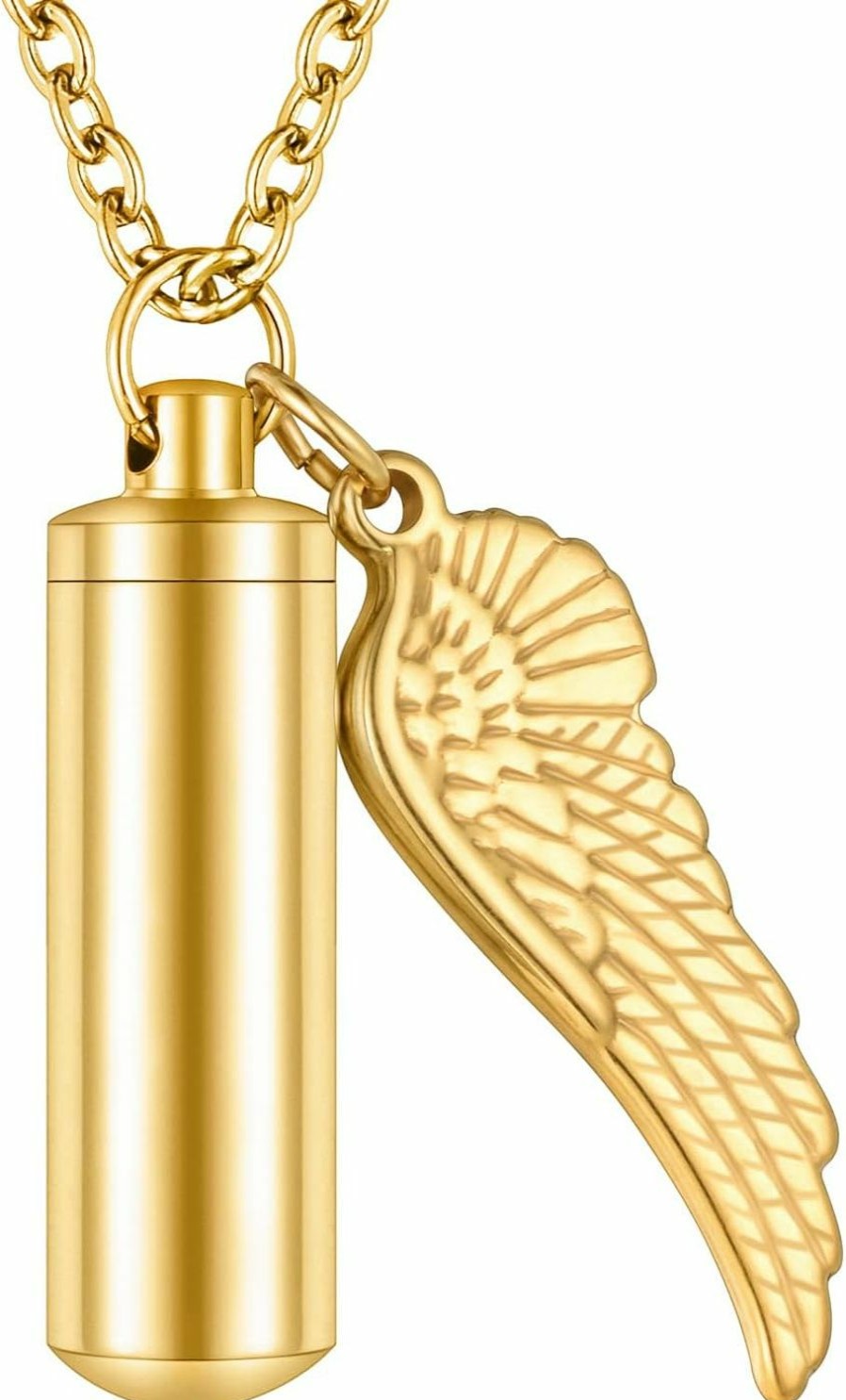 Necklaces | Dletay Dletay Cylinder Cremation Urn Necklace For Ashes Memorial Keepsake Pendant With Angel Wing Stainless Steel Remembrance Jewelry