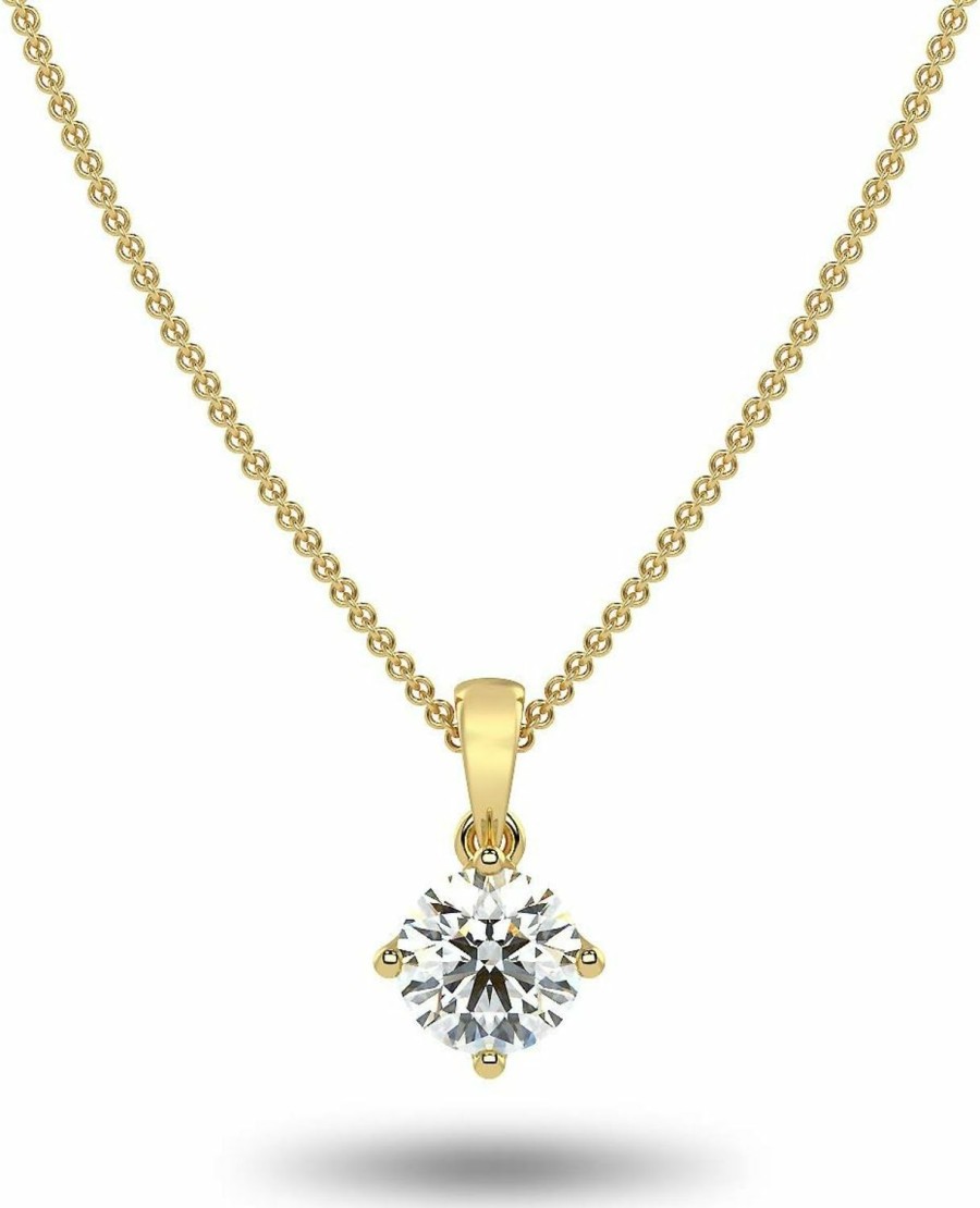 Necklaces | Carbon Atelier Igi Certified 1/4 To 3 Carat Round Brilliant Cut Lab Grown Diamond Solitaire Pendant Necklace For Women I 14K Gold Necklace (G-H, Vs1-Vs2, Cttw) I 18 Inch Chain I Lobster Claw Clasp