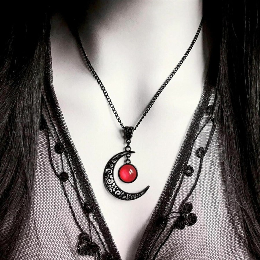 Necklaces | Rrdaily Rrdaily Gothic Moon Crystal Necklace Punk Style Moon Pendant Necklace Vintage Black Crescent Necklace Dark Gothic Necklace Halloween Costume Jewelry Chirstmas New Year Jewelry Gift For Women Girls