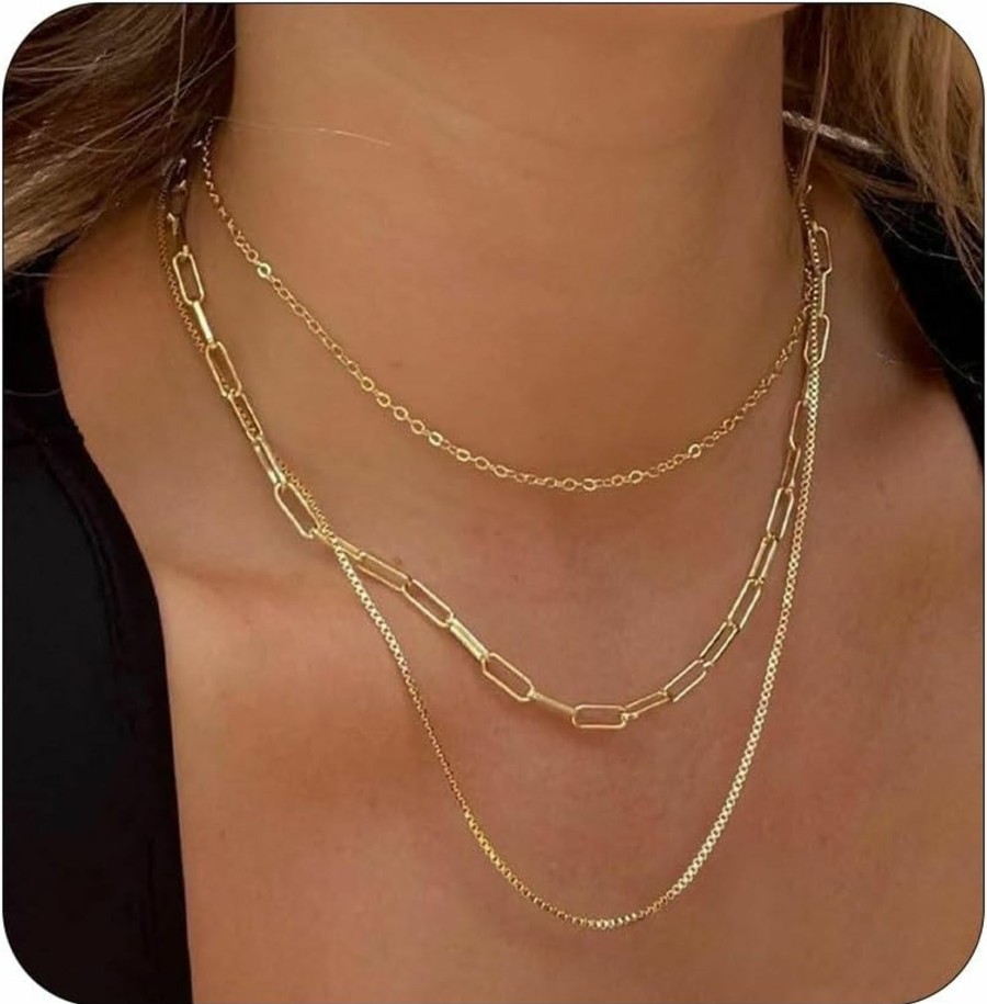 Necklaces | Krudan Krudan Dainty Gold Necklace For Women,14K Gold Plated Layered Necklaces For Women Herringbone Bead Necklaces Snake Paperclip Chain Choker Necklaces For Women Trendy Gold Jewelry For Women Girl Gifts