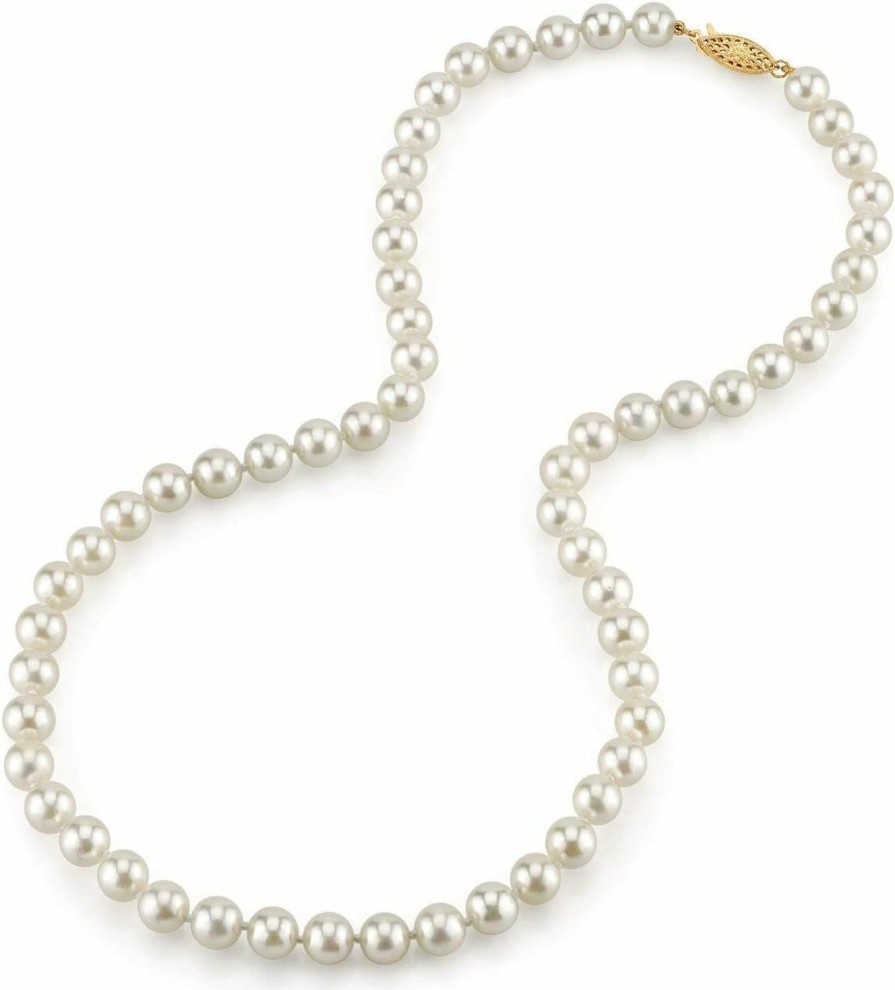 Necklaces | The Pearl Source The Pearl Source White Akoya Japanese Pearl Necklace For Women - 14K Gold Pearl Strand Necklace | 18In Long Pearl Necklace With Genuine Cultured Pearls, 6.0Mm-10.0Mm