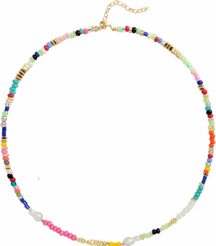 Necklaces | Wellike Wellike Colorful Beaded Necklace For Women Freshwater Beaded Pearl Choker Necklace Evil Eye Pearl Necklaces For Teen Girls Stainless Steel 18K Gold Plated Necklace Y2K Trendy Pearl Necklace Women