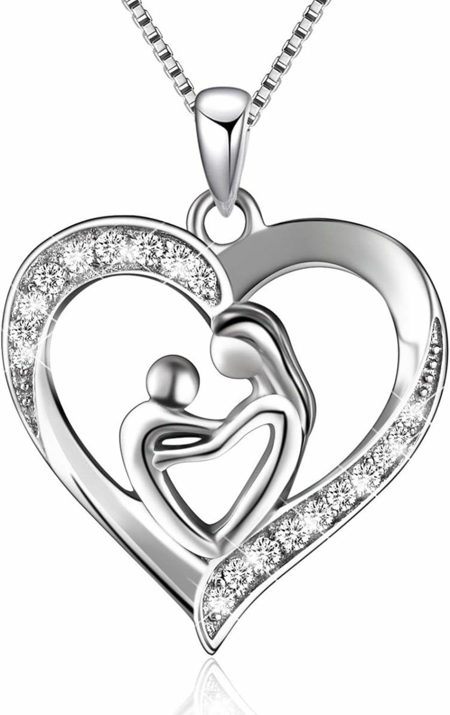 Necklaces | BLOVIN Blovin 925 Sterling Silver Mother And Child Love Heart Pendant Necklace Mom Daughter Jewelry Gifts For Women