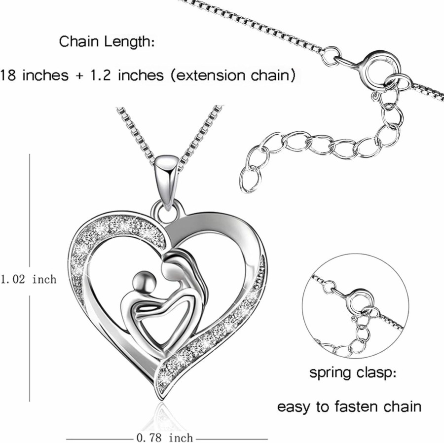 Necklaces | BLOVIN Blovin 925 Sterling Silver Mother And Child Love Heart Pendant Necklace Mom Daughter Jewelry Gifts For Women