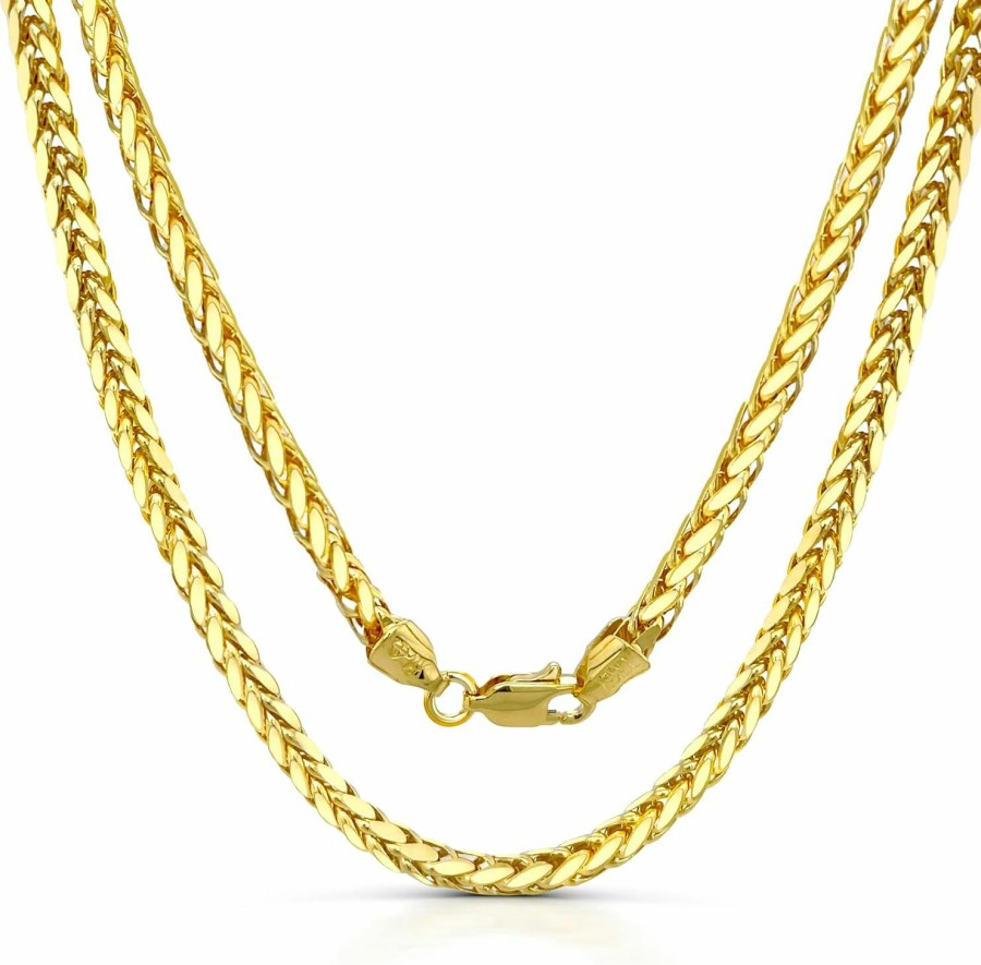 Necklaces | JEWELHEART Jewelheart 14K Real Gold Chain For Men - 2.8Mm 3.2Mm 3.8Mm Thick Diamond Cut Foxtail Link Spiga Wheat Chain Necklace - Yellow Gold Pendant Necklace For Women With Lobster Clasp 16" 18" 20" 22" 24"