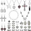 Necklaces | Subiceto Subiceto 33Pcs Grunge Vintage Punk Necklace Jewelry Set Gothic Earrings Fairy Butterfly Boho Crystal Y2K Cross Pendent Butterfly Heart Choker Goth Stackable Knuckle Rings Adjustable Y2K Accessories For Women Men