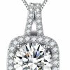 Necklaces | SBLING Sbling Platinum Plated Cubic Zirconia/Swarovski Cushion Shape Halo Pendant Necklace/Earrings- Gifts For Women/Girls