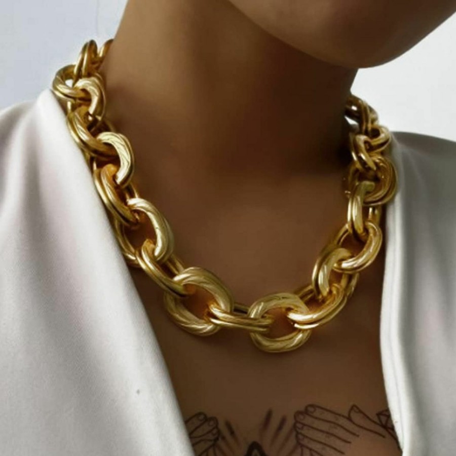 Necklaces | ACEDRE Acedre Chunky Choker Necklace Gold Cuban Link Chain Double O Link Necklaces Punk Hip-Hop Jewelry For Women And Girls