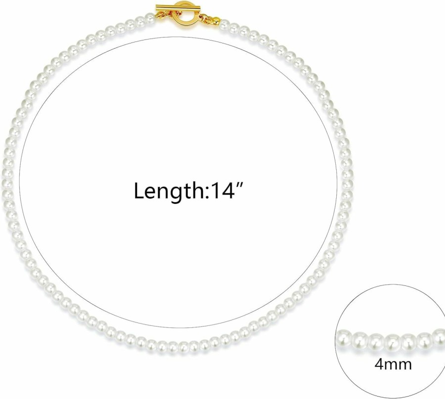 Necklaces | Luxval Luxval Pearl Necklaces Choker For Women,Cream White Pearl Jewelry, 14K Gold Plated Handmade Dainty Toggle Clasp Necklace For Women Jewelry Gifts