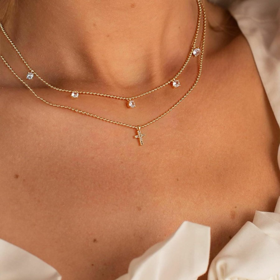 Necklaces | Rotnso Rotnso Cross Necklace For Women 14K Real Gold/Silver Plated Dainty Small Cross Pendant Choker Simple Trendy Cute Cross Charm Chain Necklace Faith Jewelry Religious Minimalist Gift For Teen Girls Kids