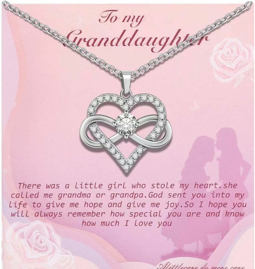 Necklaces | Alittlecare Alittlecare Granddaughter Necklace From Grandmom - Interlocking Heart Necklace Filled With My Love - Gift For Granddaughter On Birthday/Christmas/Mother'S Day/Graduation/Wedding/Valentines