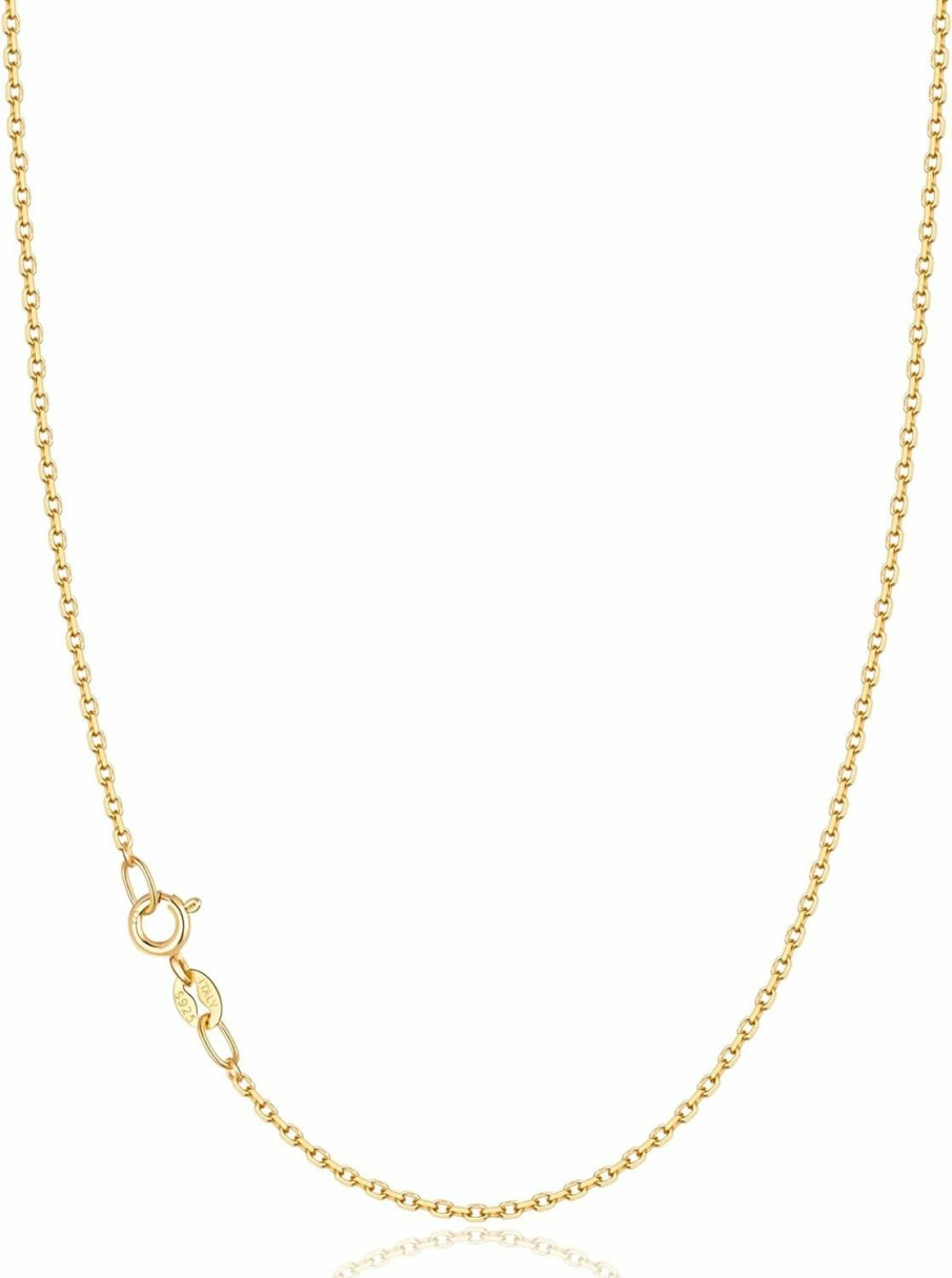 Necklaces | Jewlpire Jewlpire 1.3Mm Italian Solid 18K Gold Over 925 Sterling Silver Chain Necklace For Women Girls, Hypoallergenic Cable Chain Sturdy & Shiny Women'S Chain Necklaces 14 16 17 18 20 22 24 Inch