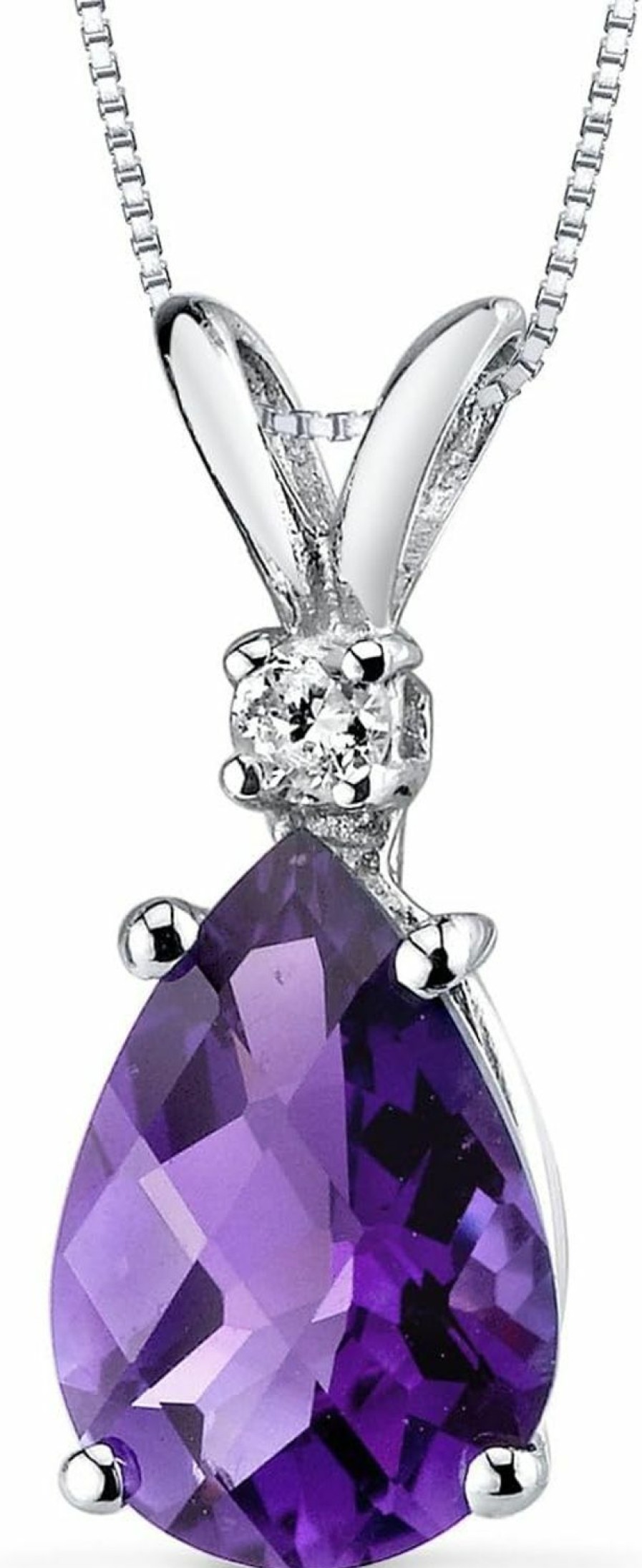 Necklaces | PEORA Peora 14K White Gold Amethyst And Diamond Pendant For Women, Genuine Gemstone Birthstone Teardrop Solitaire, 1.60 Carats Pear Shape 10X7Mm