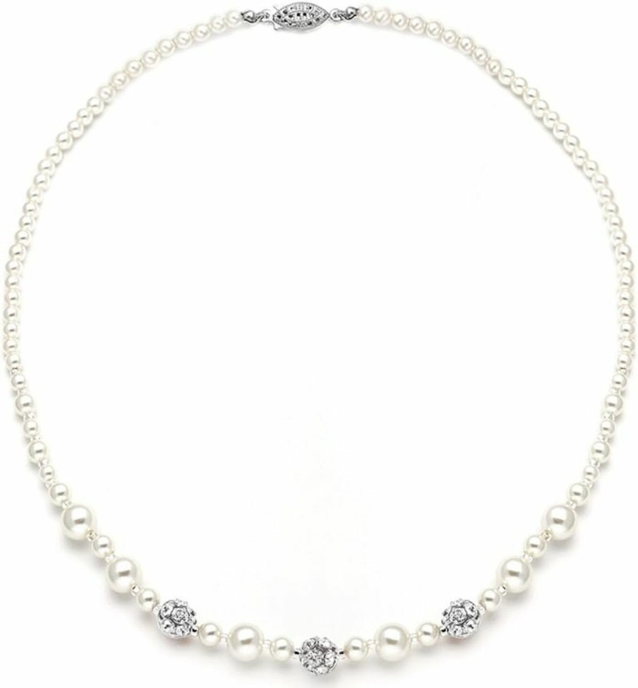 Necklaces | Mariell Mariell Pearl Necklace For Brides With Rhinestone Crystal Fireball Accents, 16\", Bridal & Wedding Jewelry