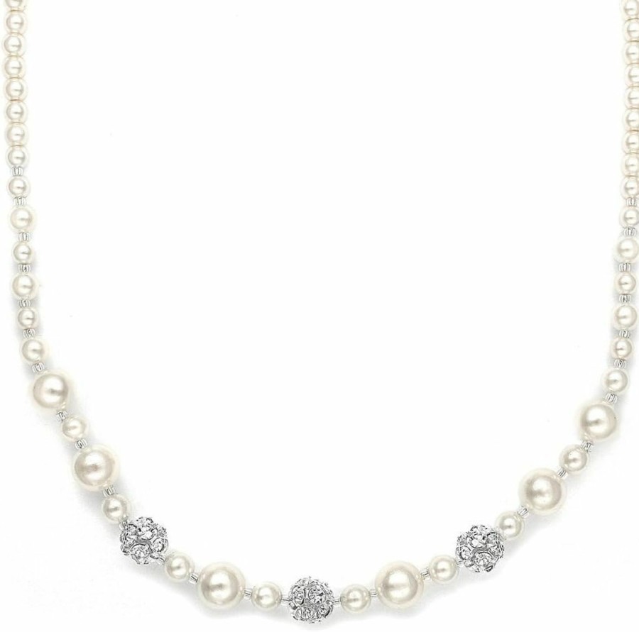 Necklaces | Mariell Mariell Pearl Necklace For Brides With Rhinestone Crystal Fireball Accents, 16\", Bridal & Wedding Jewelry