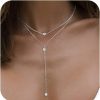 Necklaces | Poaiiu Lariat Gold Necklace For Women, 14K Gold Plated Dainty Long Layered Y Necklaces Cz Pendant Choker Necklace Simple Trendy Gold/Sliver Jewelry Gift For Girls