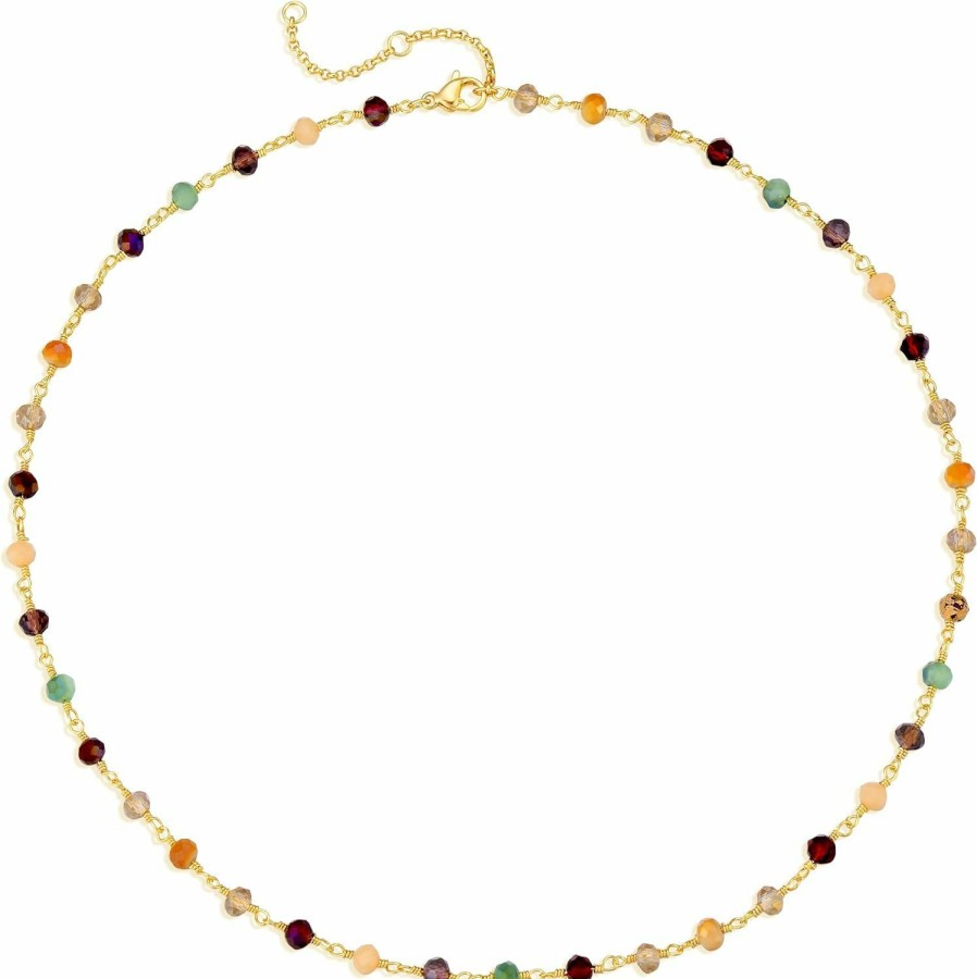 Necklaces | MTMY Mtmy Beaded Necklaces For Women 14K Gold Plated Dainty Colorful Green/Rose Beaded Pearl Choker Necklace Delicate Boho Choker Necklace Jewelry Gift